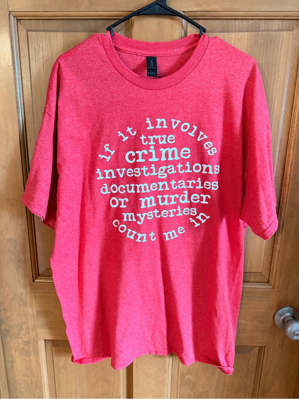 Red Graphic Tee with True Crime Text